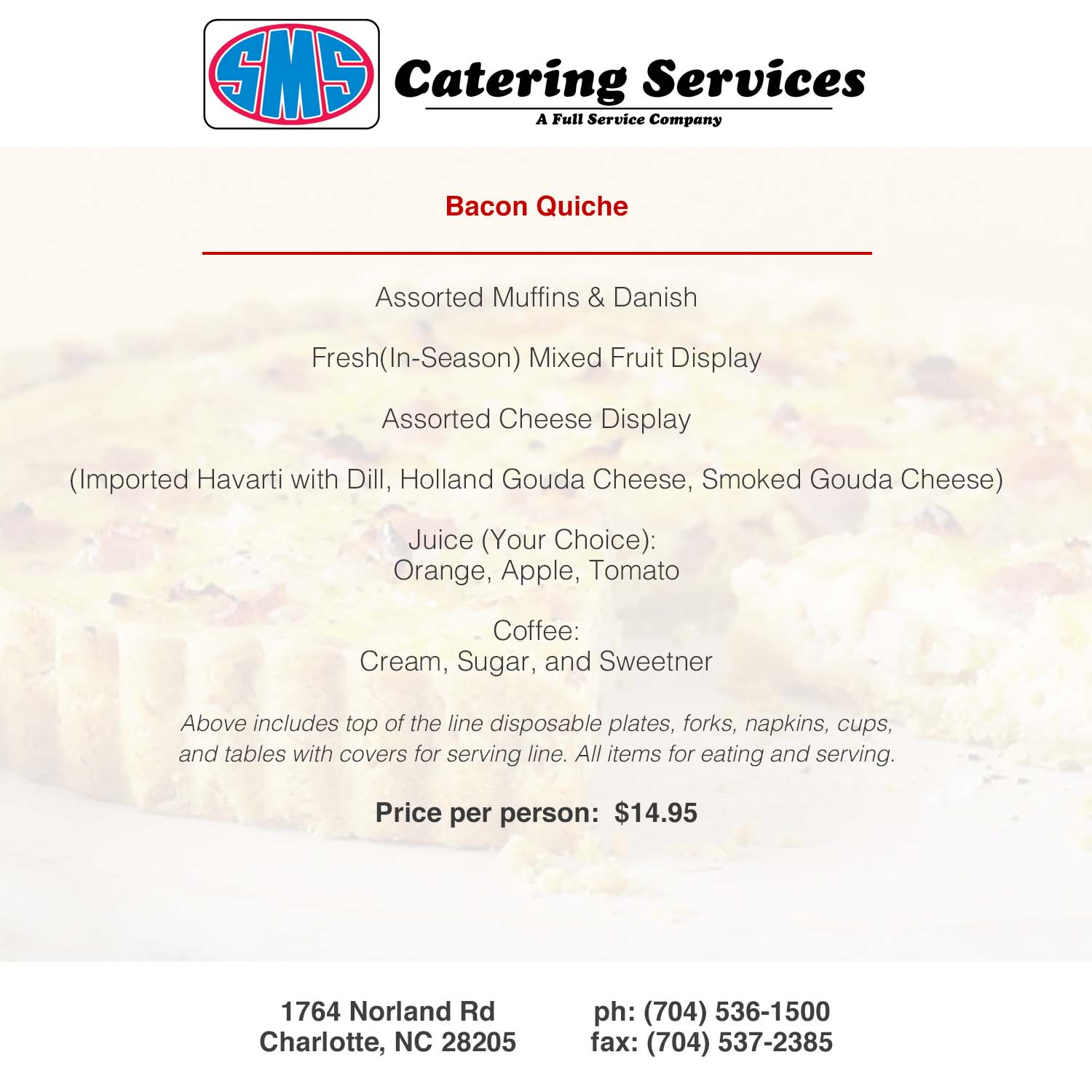 Brunch Catering Menu | SMS Catering Charlotte