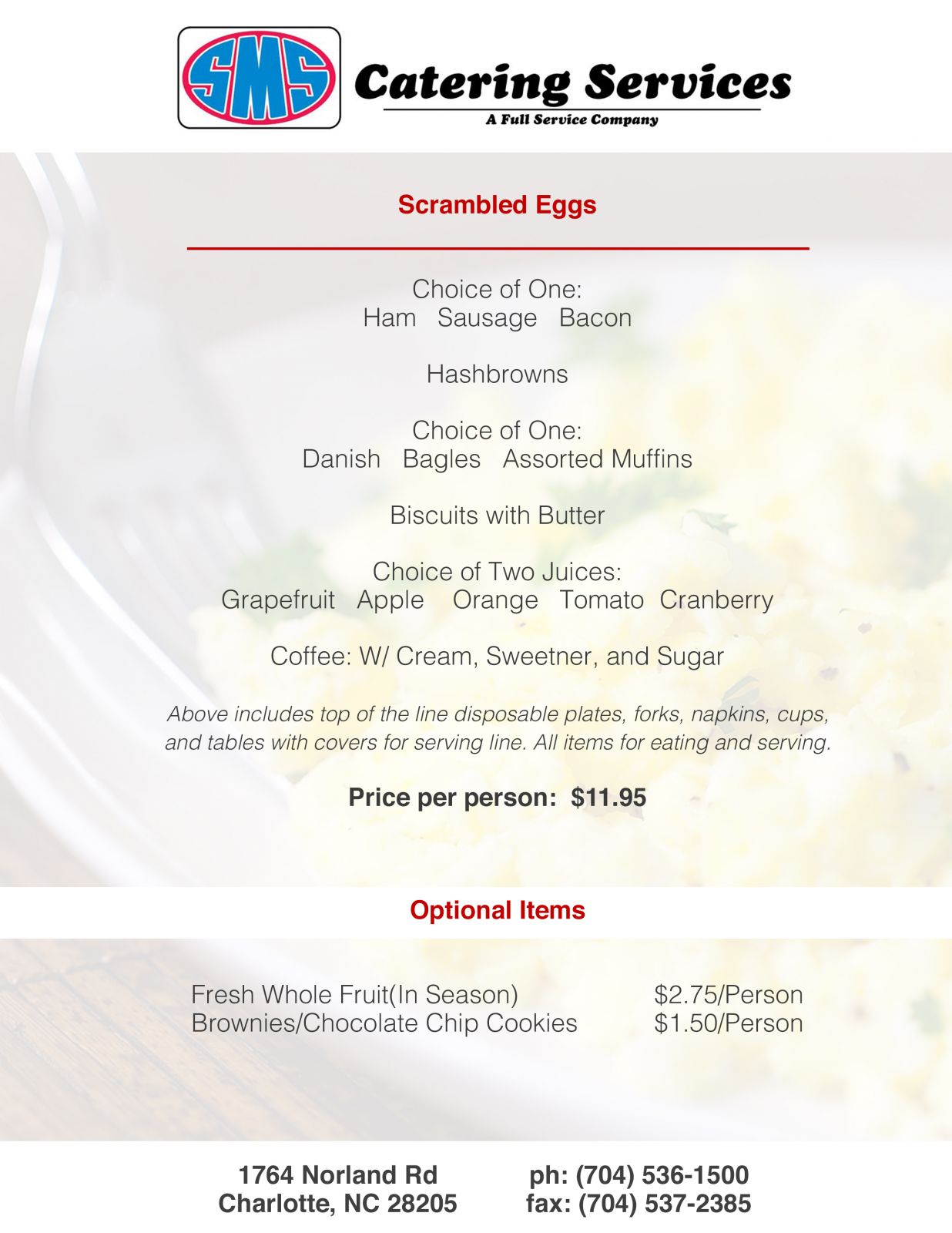 Breakfast Catering Menu | SMS Catering Charlotte