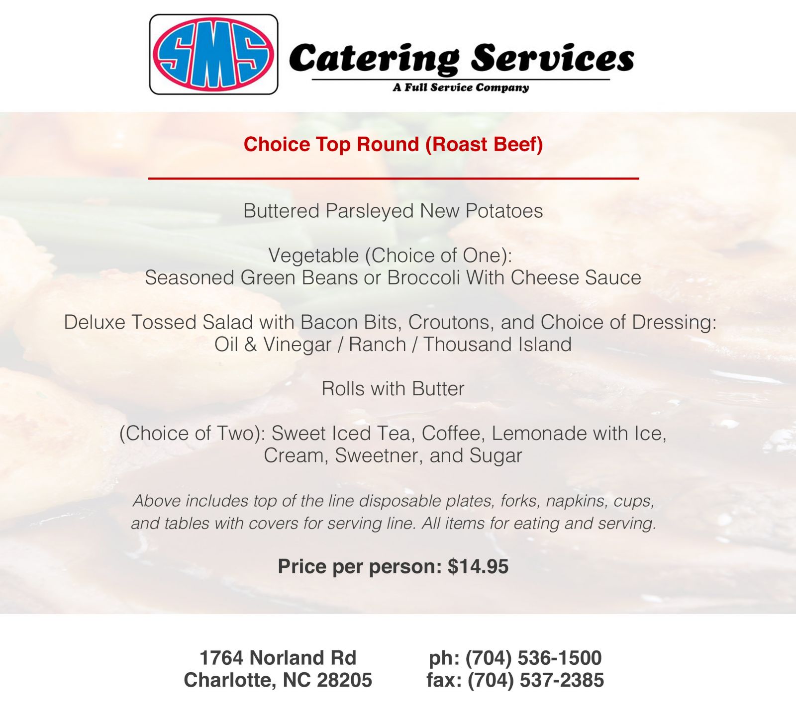 Roast Beef Catering Menu SMS Catering Charlotte